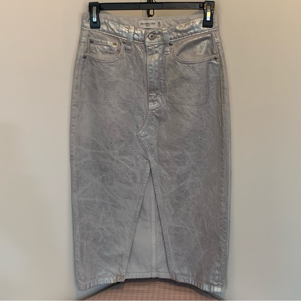 Abercrombie & Fitch Metallic Denim Midi Skirt